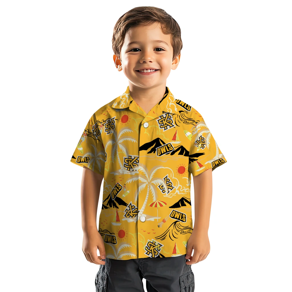 Kennesaw State Owls Hawaiian Shirt - Palm Tree Island kennesaw state owls palm tree island gold hawaiian shirts top rated