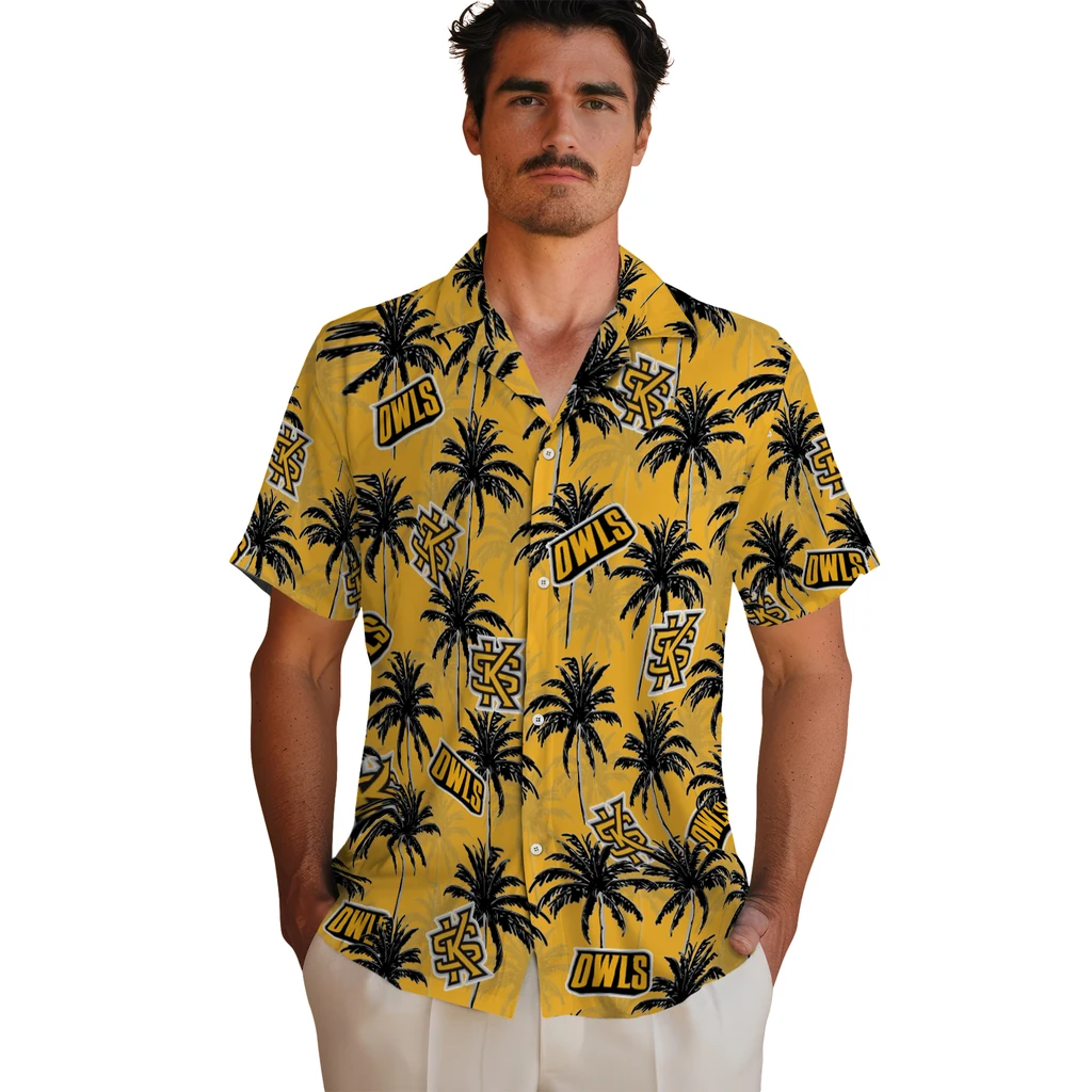Kennesaw State Owls Hawaiian Shirt - Palm Tree Motif kennesaw state owls palm grove gold hawaiian shirts fashion forward