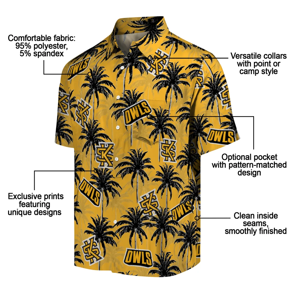 Kennesaw State Owls Hawaiian Shirt - Palm Tree Motif kennesaw state owls palm grove gold hawaiian shirts new arrival
