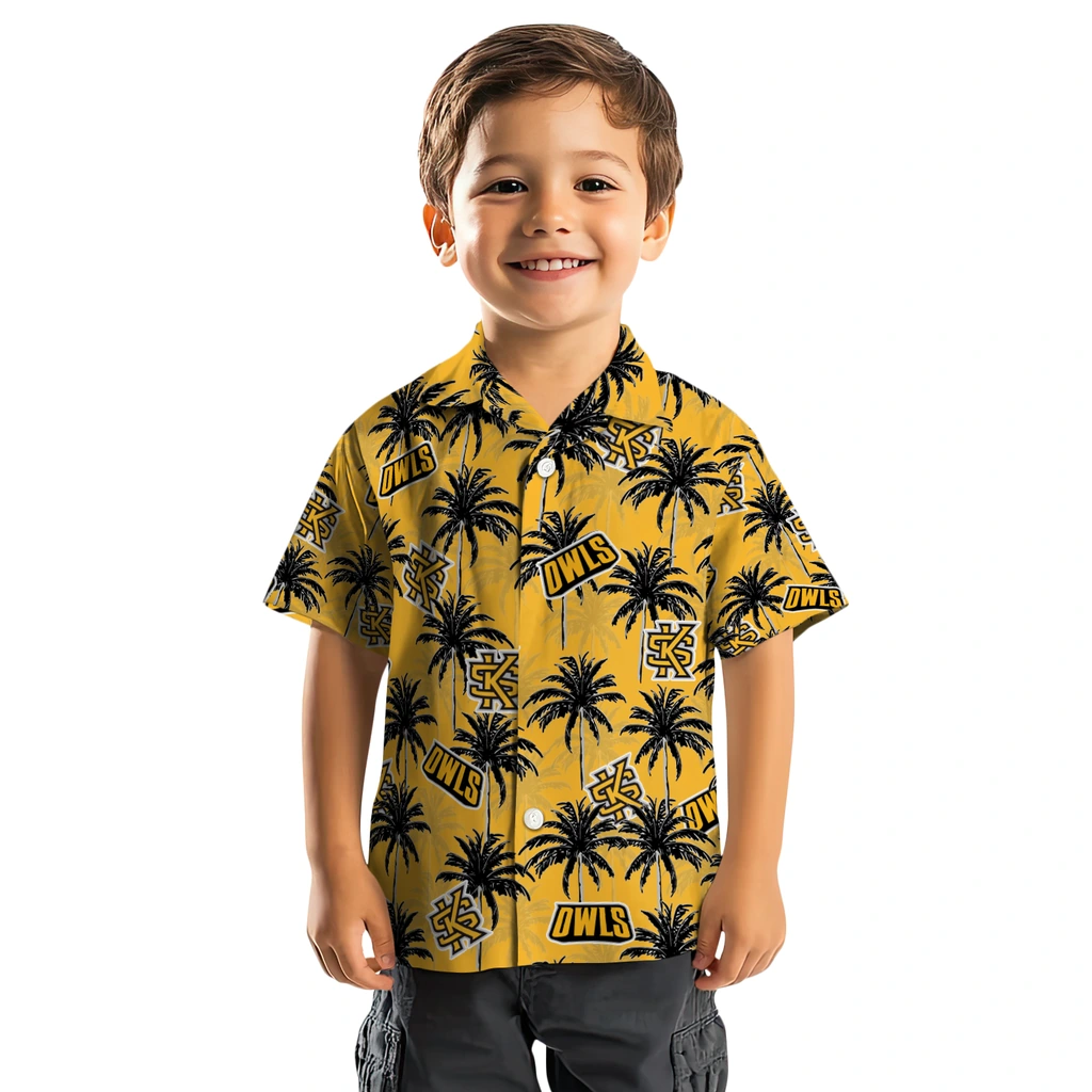 Kennesaw State Owls Hawaiian Shirt - Palm Tree Motif kennesaw state owls palm grove gold hawaiian shirts top rated