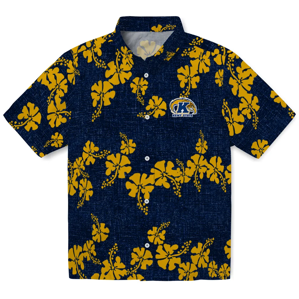 Kent State Golden Flashes Hawaiian Shirt - 50th State Flower kent state golden flashes hibiscus petals navy blue hawaiian shirts best selling