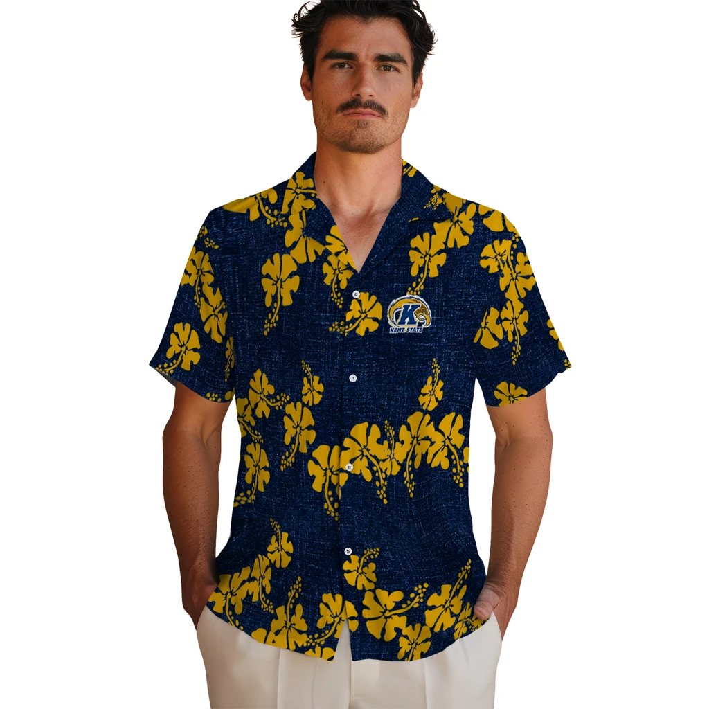 Kent State Golden Flashes Hawaiian Shirt - 50th State Flower kent state golden flashes hibiscus petals navy blue hawaiian shirts fashion forward