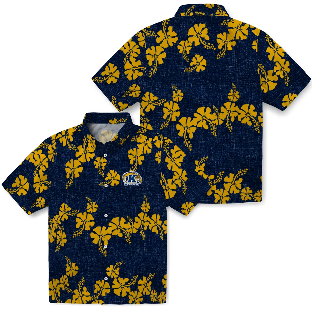 Kent State Golden Flashes Hawaiian Shirt - 50th State Flower kent state golden flashes hibiscus petals navy blue hawaiian shirts high quality