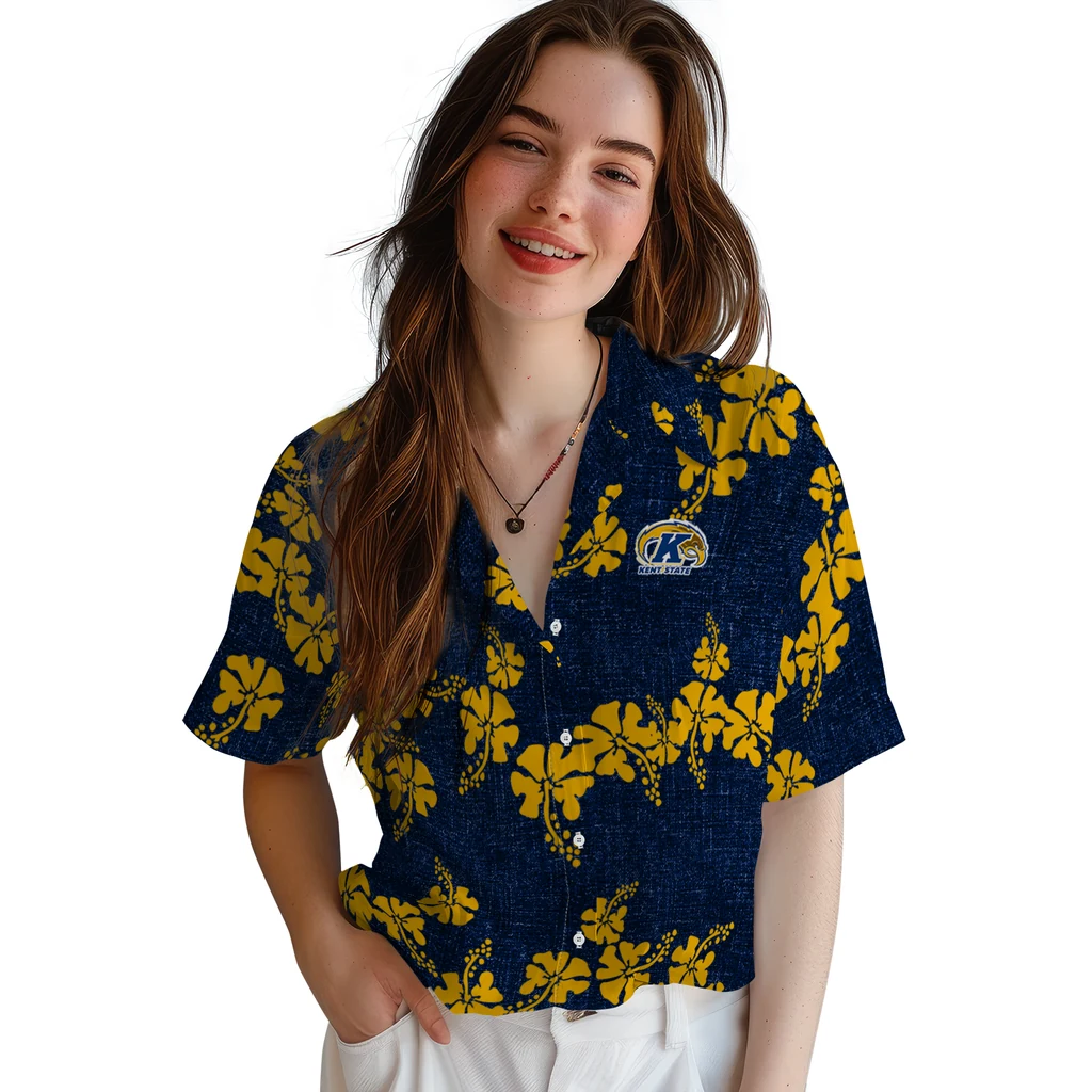 Kent State Golden Flashes Hawaiian Shirt - 50th State Flower kent state golden flashes hibiscus petals navy blue hawaiian shirts latest model