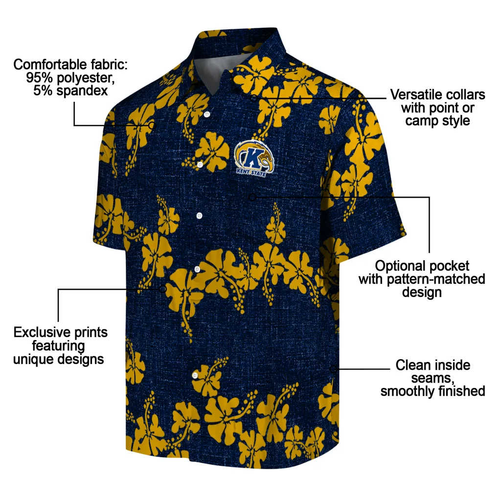 Kent State Golden Flashes Hawaiian Shirt - 50th State Flower kent state golden flashes hibiscus petals navy blue hawaiian shirts new arrival