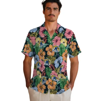 kent state golden flashes brilliant hibiscus garden hawaiian shirts fashion forward