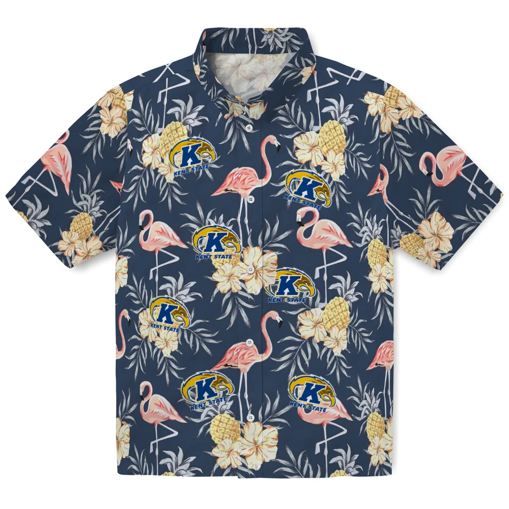 Kent State Golden Flashes Hawaiian Shirt - Flamingo Hibiscus kent state golden flashes flamingo hibiscus navy hawaiian shirts best selling
