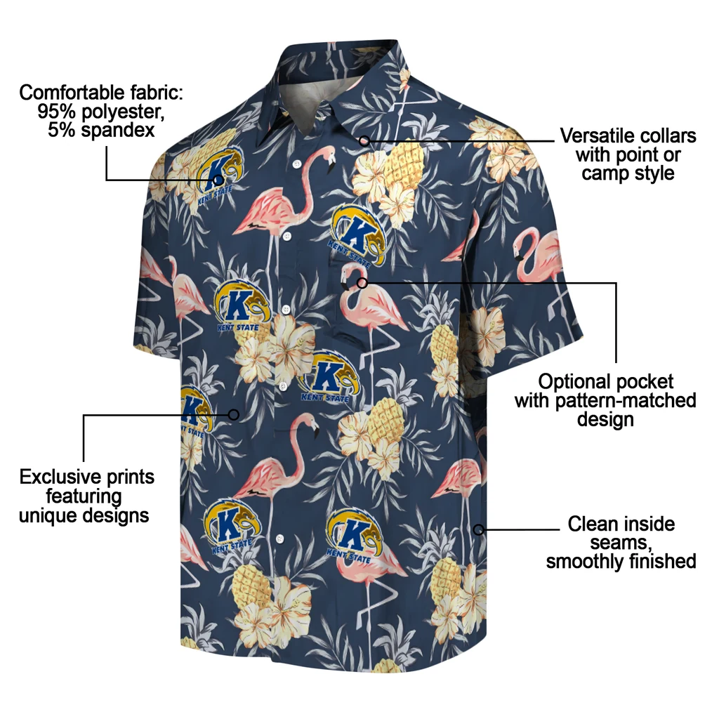 Kent State Golden Flashes Hawaiian Shirt - Flamingo Hibiscus kent state golden flashes flamingo hibiscus navy hawaiian shirts new arrival