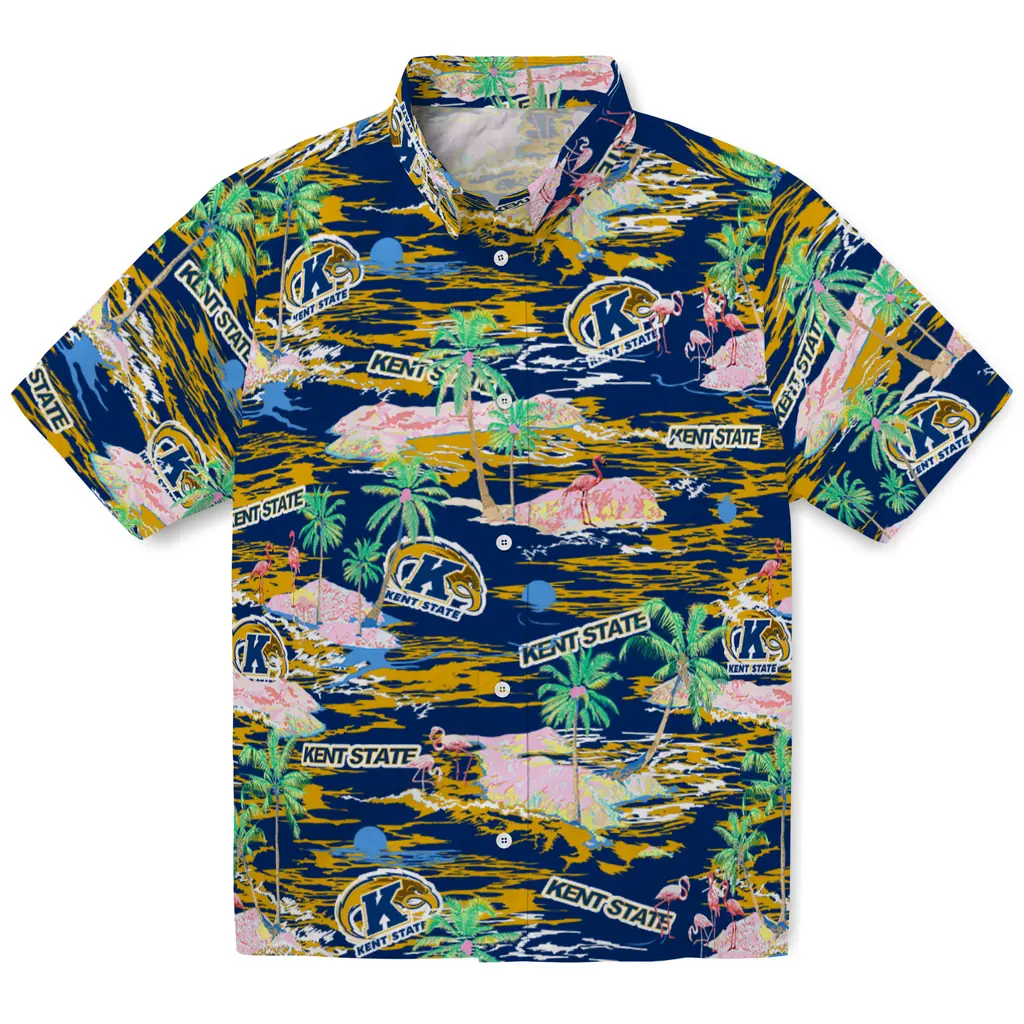 Kent State Golden Flashes Hawaiian Shirt - Hawaii Island kent state golden flashes flamingo retreat navy blue hawaiian shirts best selling
