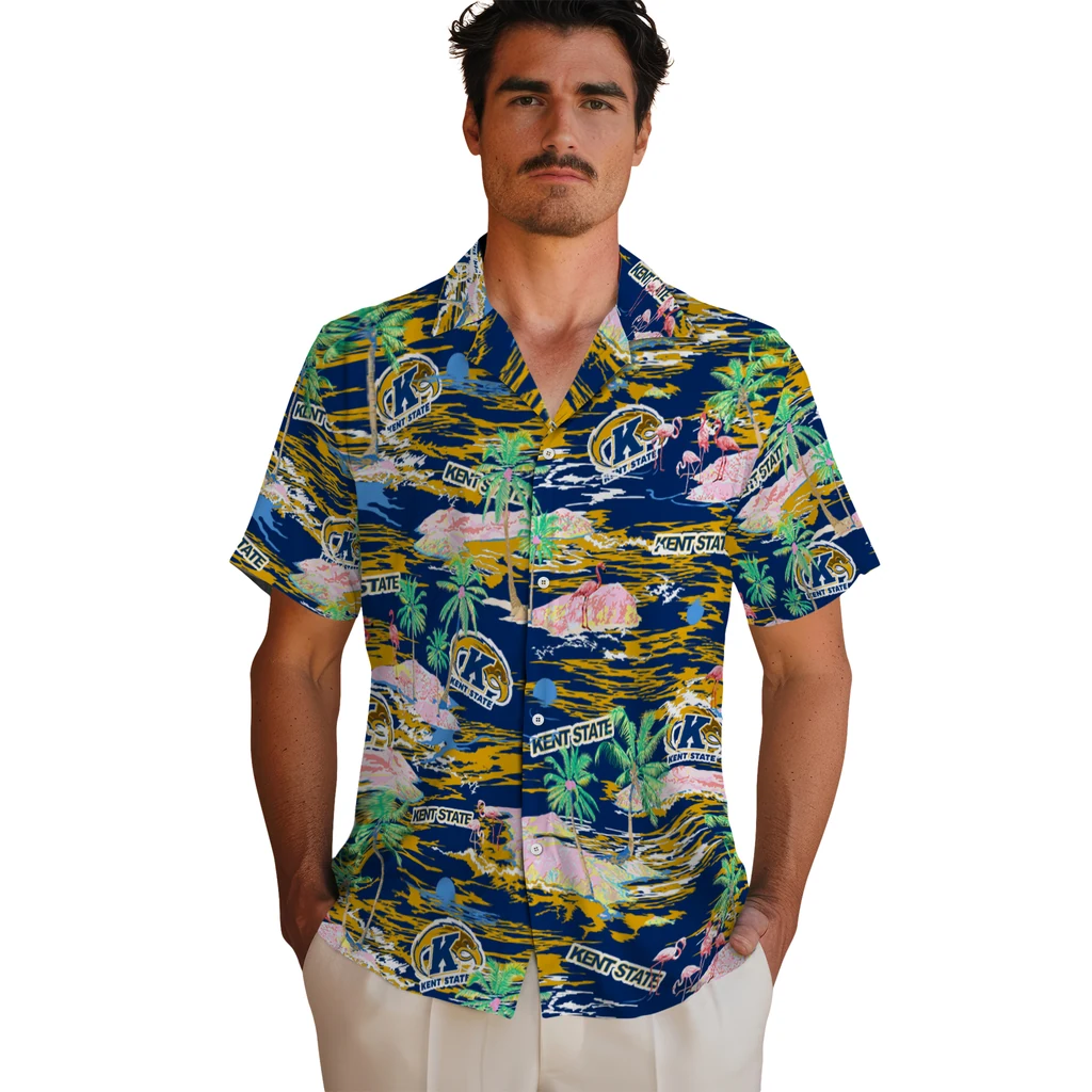 Kent State Golden Flashes Hawaiian Shirt - Hawaii Island kent state golden flashes flamingo retreat navy blue hawaiian shirts fashion forward