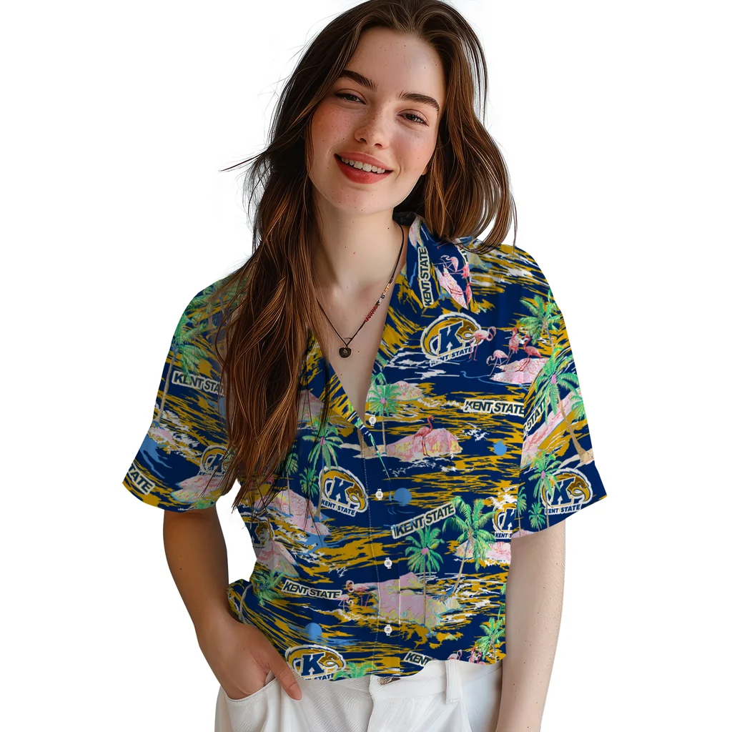 Kent State Golden Flashes Hawaiian Shirt - Hawaii Island kent state golden flashes flamingo retreat navy blue hawaiian shirts latest model