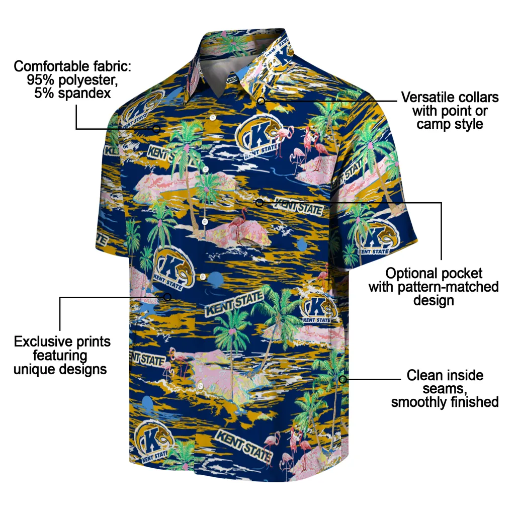 Kent State Golden Flashes Hawaiian Shirt - Hawaii Island kent state golden flashes flamingo retreat navy blue hawaiian shirts new arrival