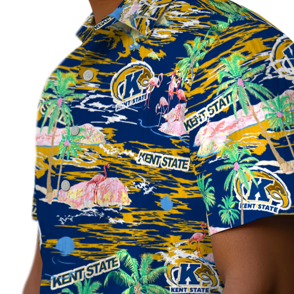 Kent State Golden Flashes Hawaiian Shirt - Hawaii Island kent state golden flashes flamingo retreat navy blue hawaiian shirts trendy
