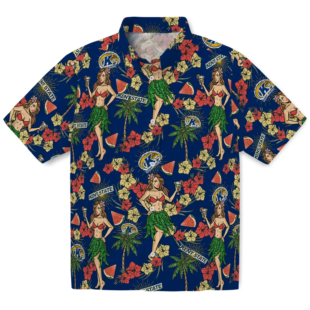 Kent State Golden Flashes Hawaiian Shirt - Hawaiian Girls Design kent state golden flashes hawaiian girls design navy blue hawaiian shirts best selling