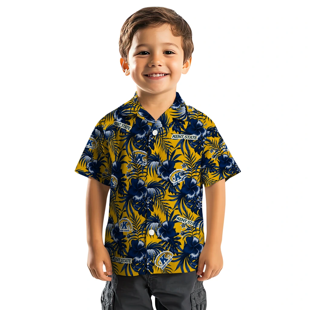 Kent State Golden Flashes Hawaiian Shirt - Hibiscus Exotic kent state golden flashes hibiscus exotic navy blue hawaiian shirts top rated