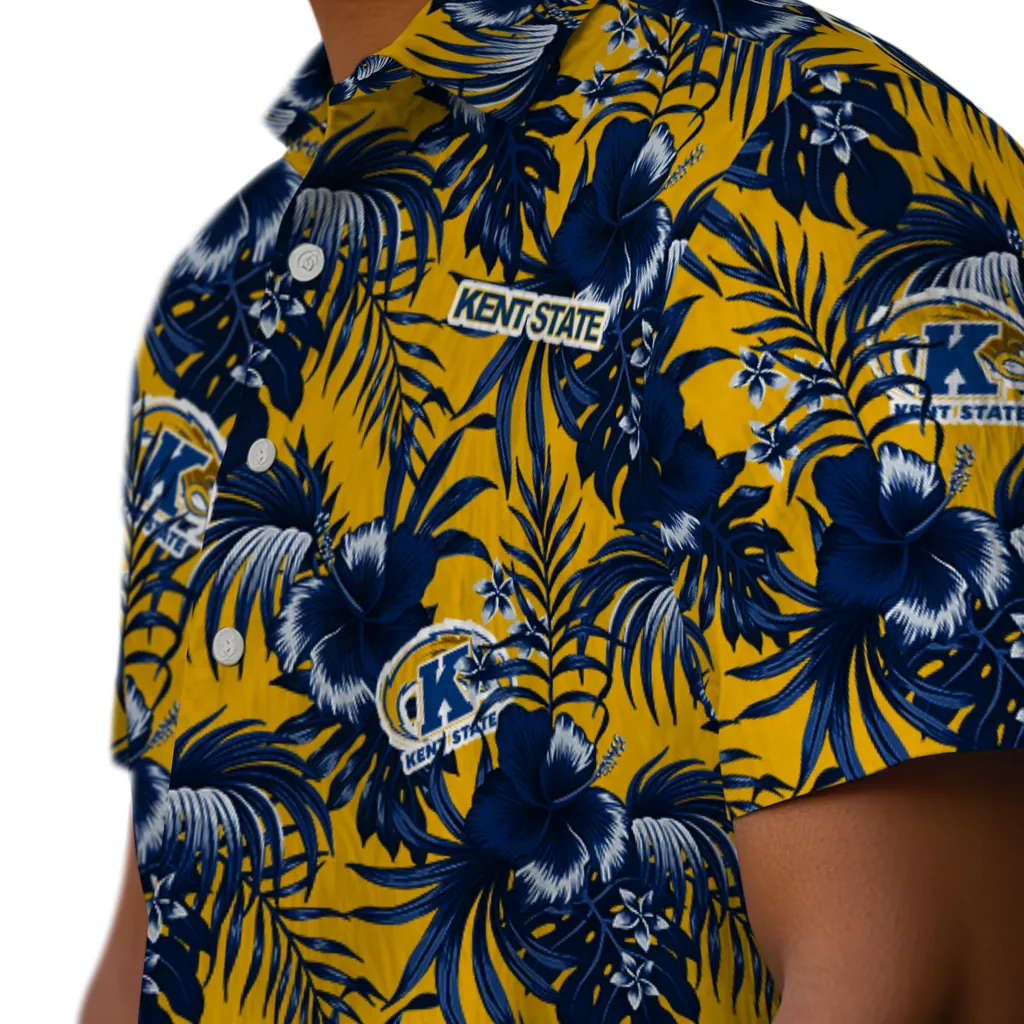 Kent State Golden Flashes Hawaiian Shirt - Hibiscus Exotic kent state golden flashes hibiscus exotic navy blue hawaiian shirts trendy