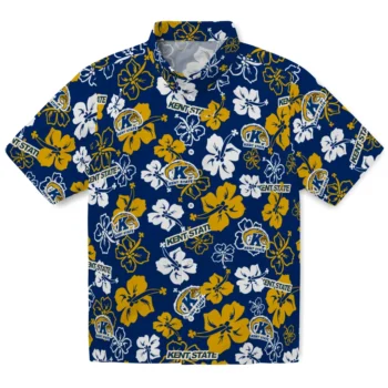 kent state golden flashes hibiscus bloom navy blue hawaiian shirts best selling