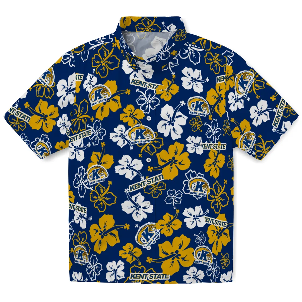 Kent State Golden Flashes Hawaiian Shirt - Hibiscus Flower Design kent state golden flashes hibiscus bloom navy blue hawaiian shirts best selling