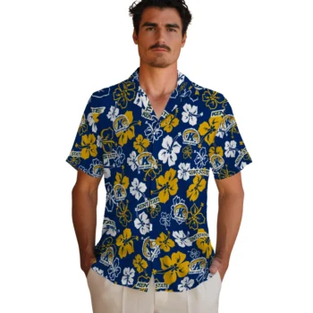 kent state golden flashes hibiscus bloom navy blue hawaiian shirts fashion forward