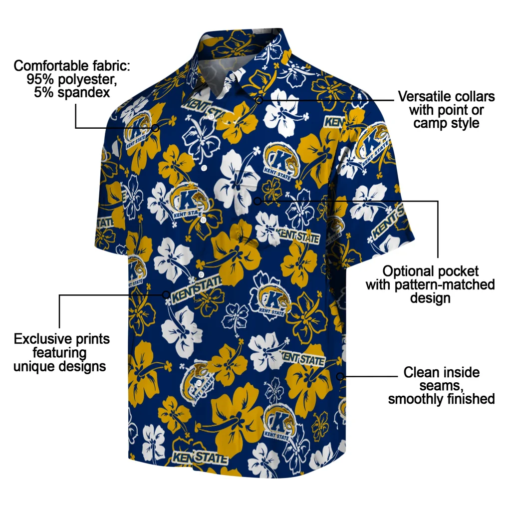 Kent State Golden Flashes Hawaiian Shirt - Hibiscus Flower Design kent state golden flashes hibiscus bloom navy blue hawaiian shirts new arrival