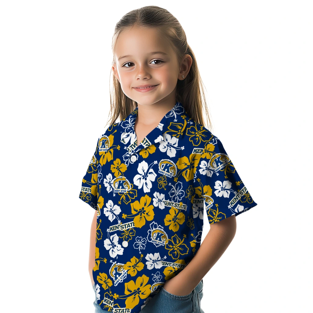 Kent State Golden Flashes Hawaiian Shirt - Hibiscus Flower Design kent state golden flashes hibiscus bloom navy blue hawaiian shirts premium grade
