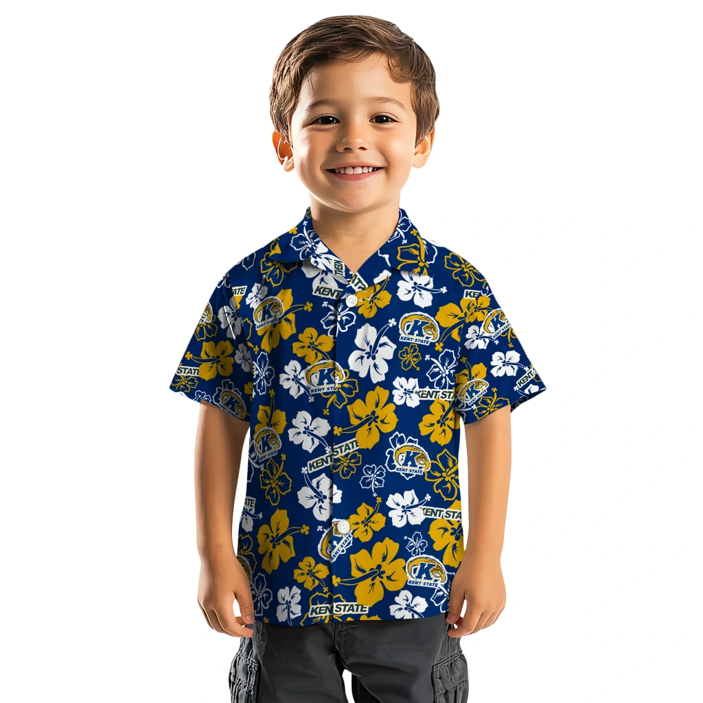 Kent State Golden Flashes Hawaiian Shirt - Hibiscus Flower Design kent state golden flashes hibiscus bloom navy blue hawaiian shirts top rated