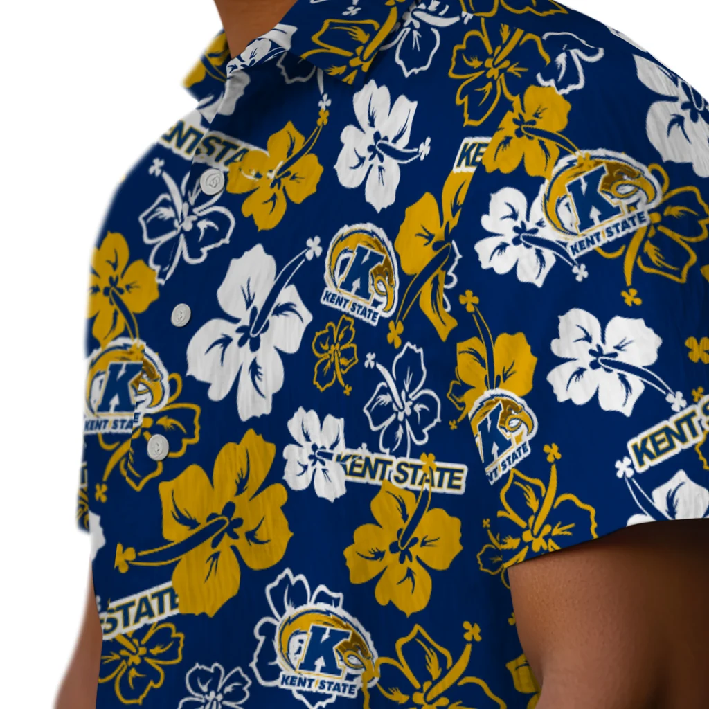 Kent State Golden Flashes Hawaiian Shirt - Hibiscus Flower Design kent state golden flashes hibiscus bloom navy blue hawaiian shirts trendy
