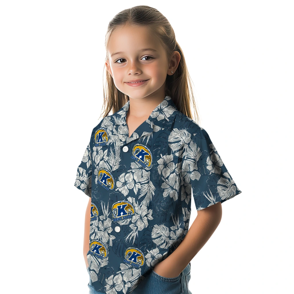 Kent State Golden Flashes Hawaiian Shirt - Hibiscus Flowers kent state golden flashes hibiscus flowers navy blue hawaiian shirts premium grade