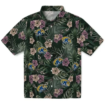 kent state golden flashes hibiscus leaves pattern green hawaiian shirts best selling