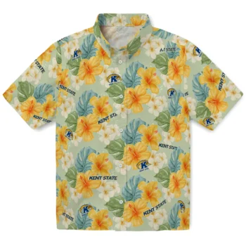 kent state golden flashes hibiscus mood pale lime yellow hawaiian shirts best selling