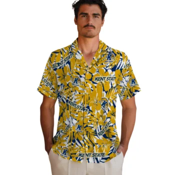 kent state golden flashes hibiscus overlay hawaiian shirts fashion forward