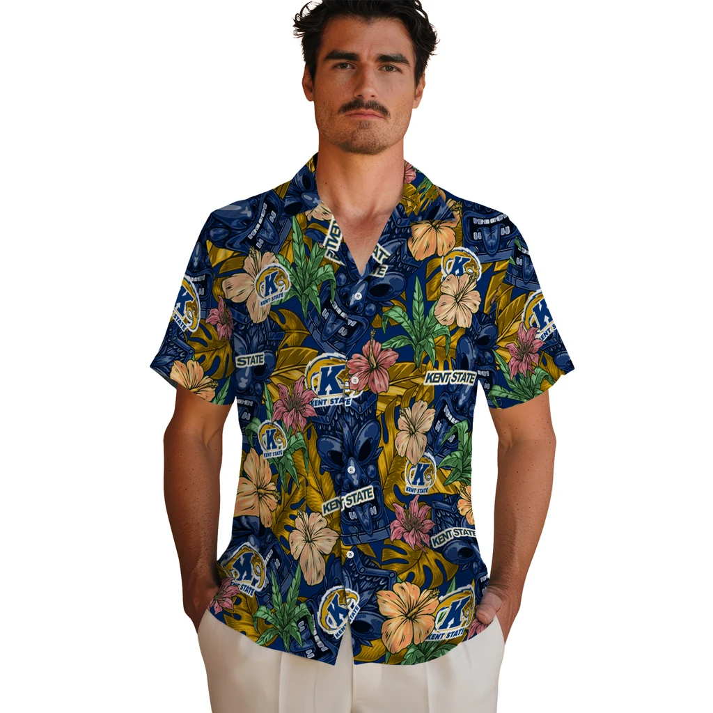 Kent State Golden Flashes Hawaiian Shirt - Hibiscus Tiki Jungle kent state golden flashes tiki jungle navy blue hawaiian shirts fashion forward