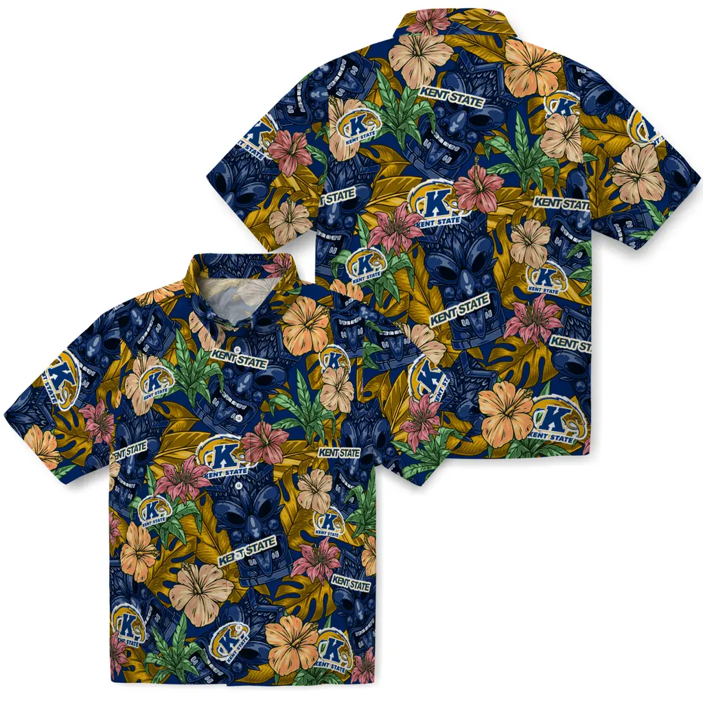 Kent State Golden Flashes Hawaiian Shirt - Hibiscus Tiki Jungle kent state golden flashes tiki jungle navy blue hawaiian shirts high quality