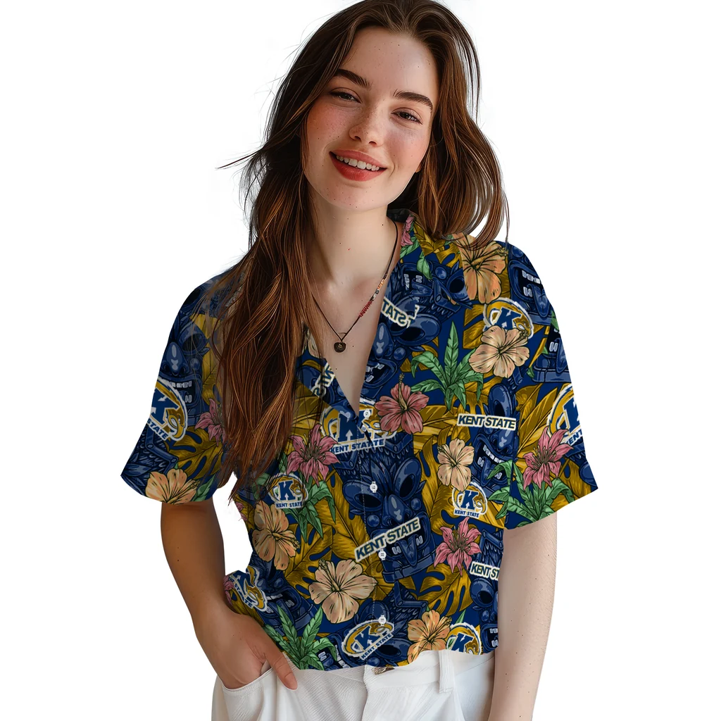 Kent State Golden Flashes Hawaiian Shirt - Hibiscus Tiki Jungle kent state golden flashes tiki jungle navy blue hawaiian shirts latest model