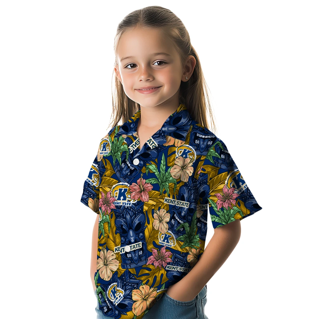 Kent State Golden Flashes Hawaiian Shirt - Hibiscus Tiki Jungle kent state golden flashes tiki jungle navy blue hawaiian shirts premium grade