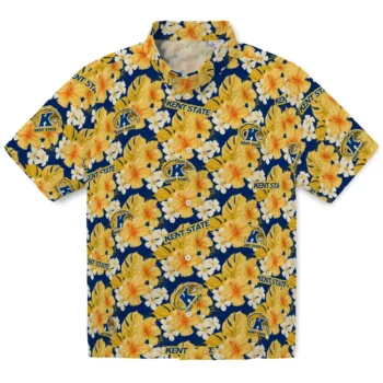 kent state golden flashes hibiscus tropics navy blue yellow hawaiian shirts best selling