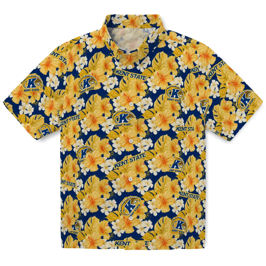 Kent State Golden Flashes Hawaiian Shirt - Hibiscus Tropics kent state golden flashes hibiscus tropics navy blue yellow hawaiian shirts best selling