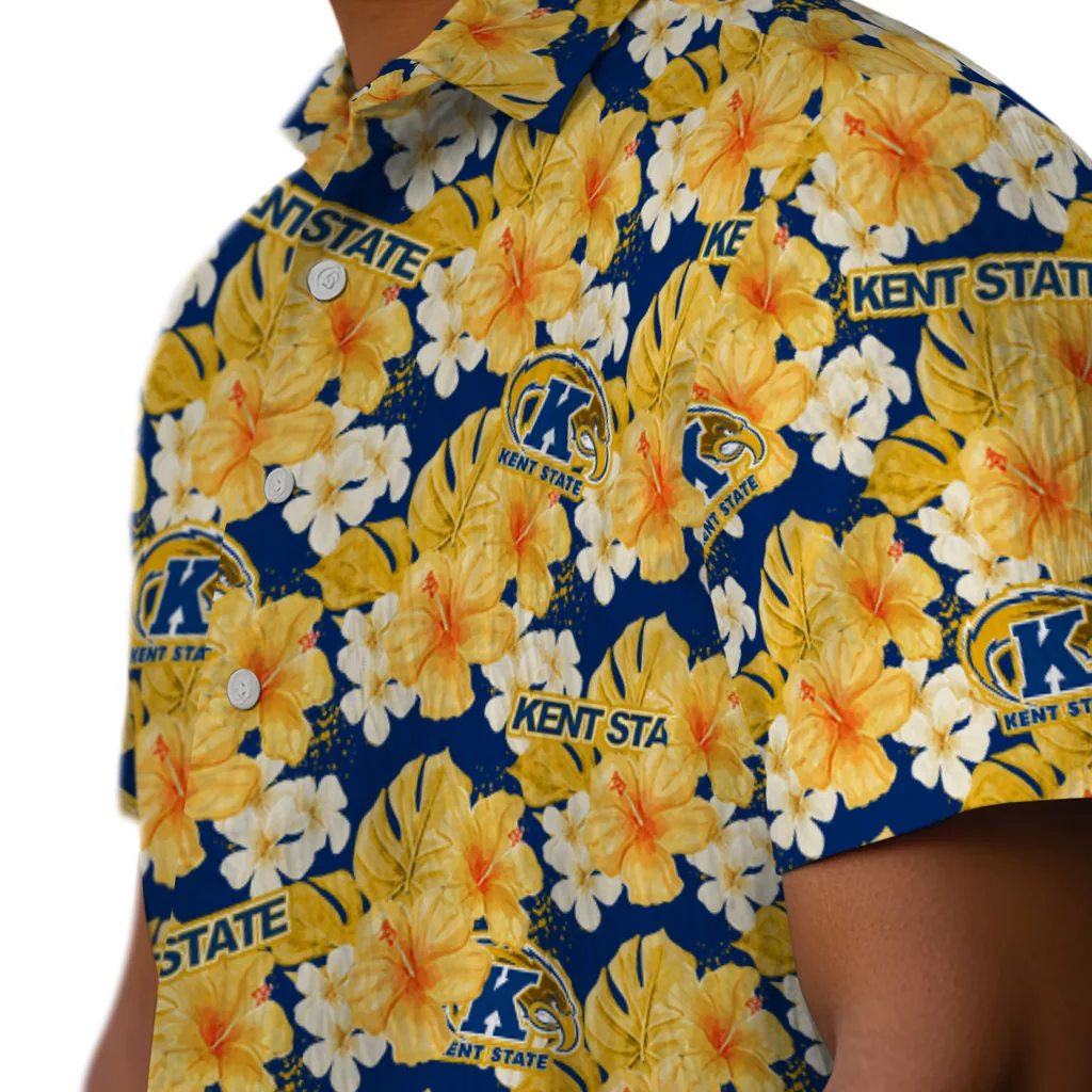 Kent State Golden Flashes Hawaiian Shirt - Hibiscus Tropics kent state golden flashes hibiscus tropics navy blue yellow hawaiian shirts trendy