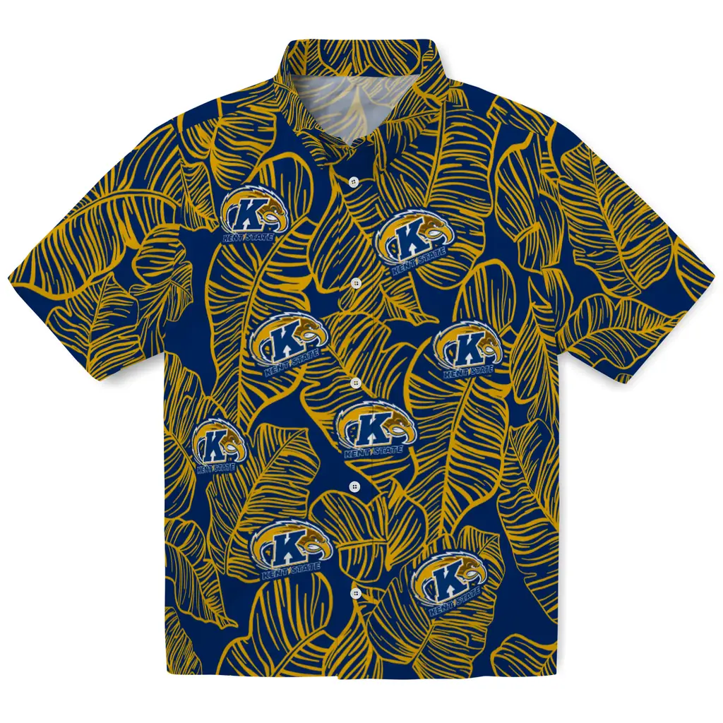 Kent State Golden Flashes Hawaiian Shirt - Leaf Outline kent state golden flashes leaf outline navy blue hawaiian shirts best selling