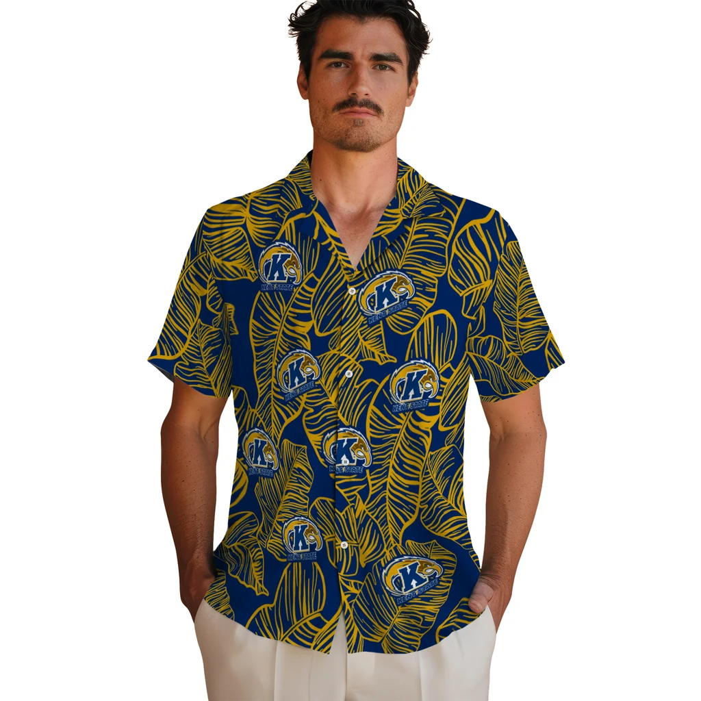 Kent State Golden Flashes Hawaiian Shirt - Leaf Outline kent state golden flashes leaf outline navy blue hawaiian shirts fashion forward