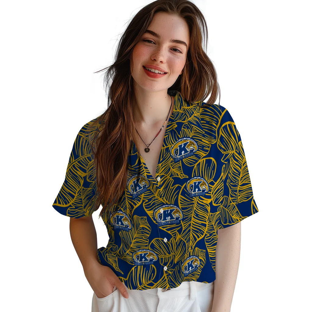 Kent State Golden Flashes Hawaiian Shirt - Leaf Outline kent state golden flashes leaf outline navy blue hawaiian shirts latest model