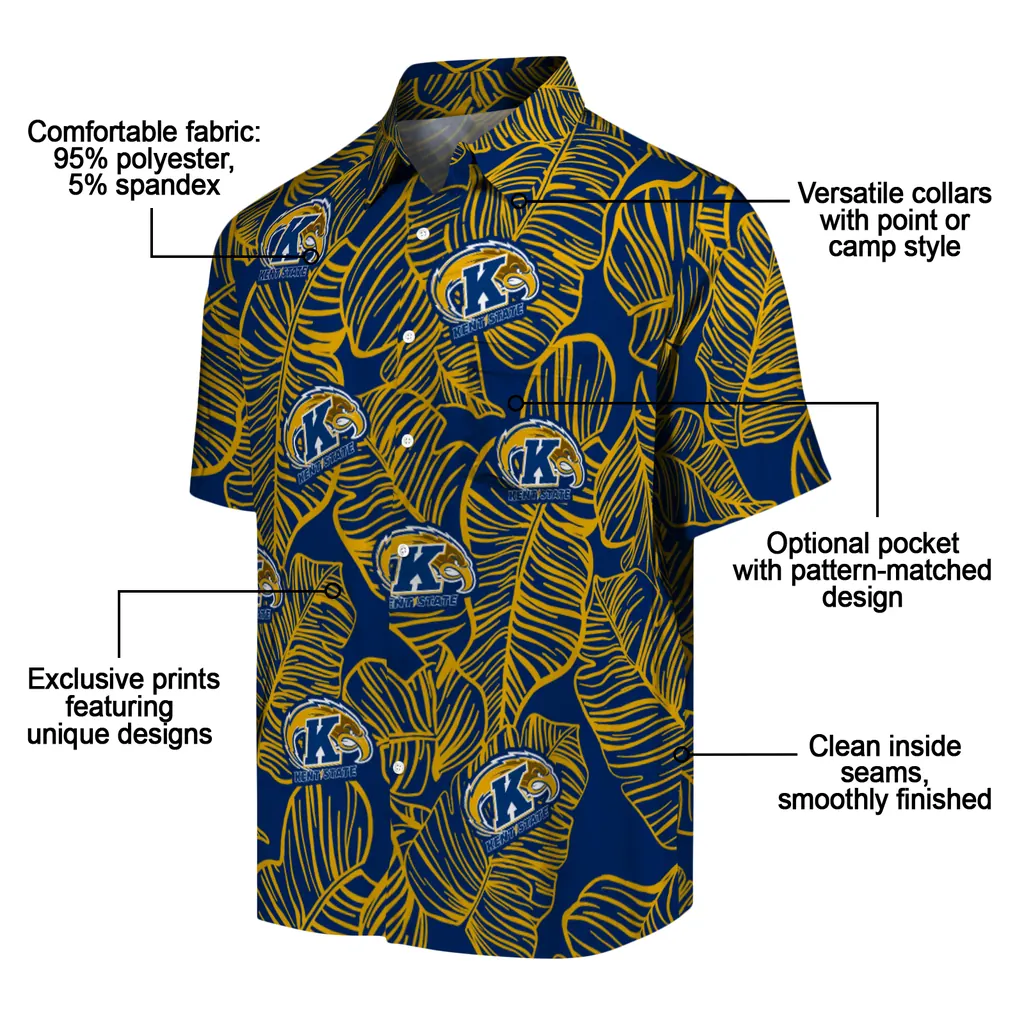 Kent State Golden Flashes Hawaiian Shirt - Leaf Outline kent state golden flashes leaf outline navy blue hawaiian shirts new arrival