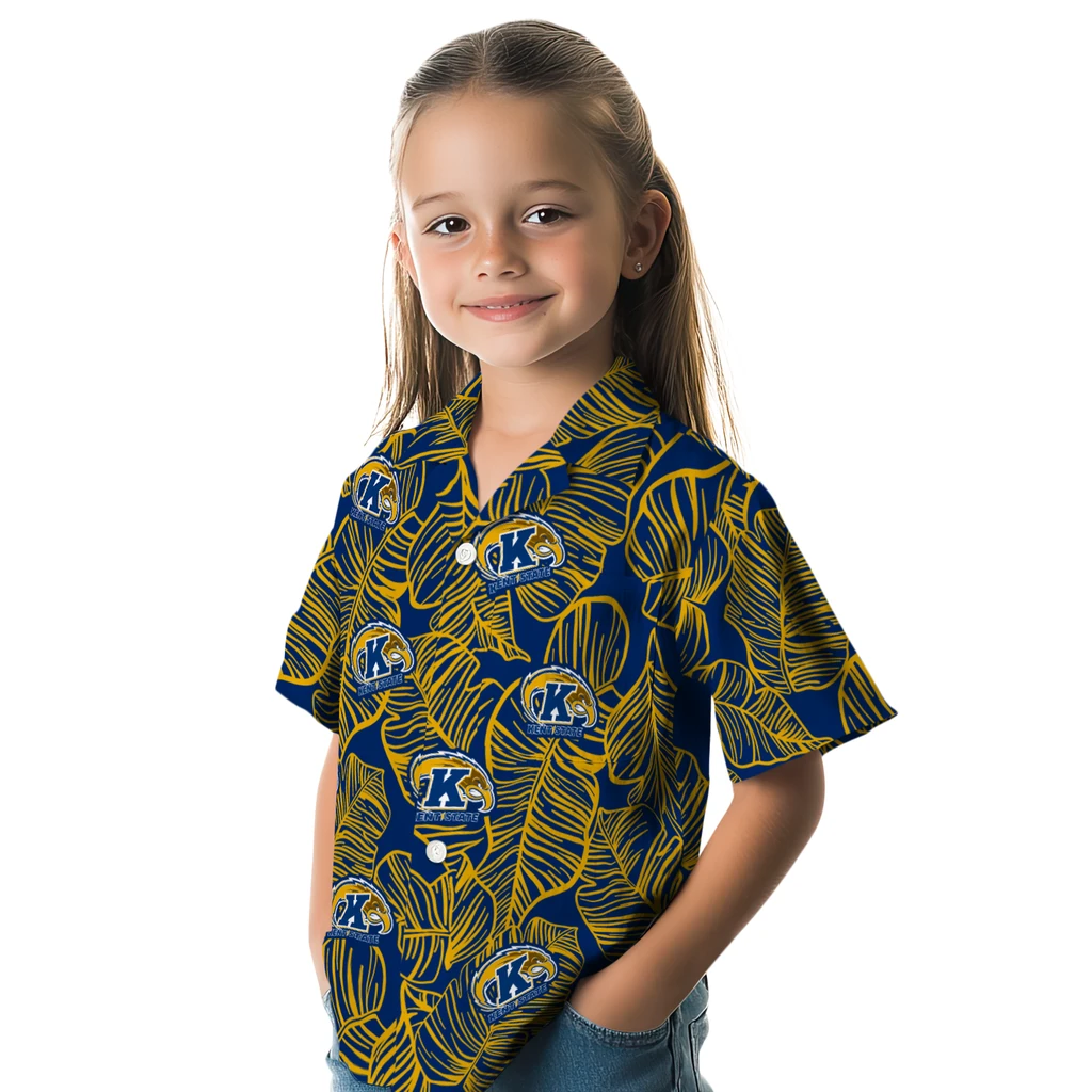 Kent State Golden Flashes Hawaiian Shirt - Leaf Outline kent state golden flashes leaf outline navy blue hawaiian shirts premium grade