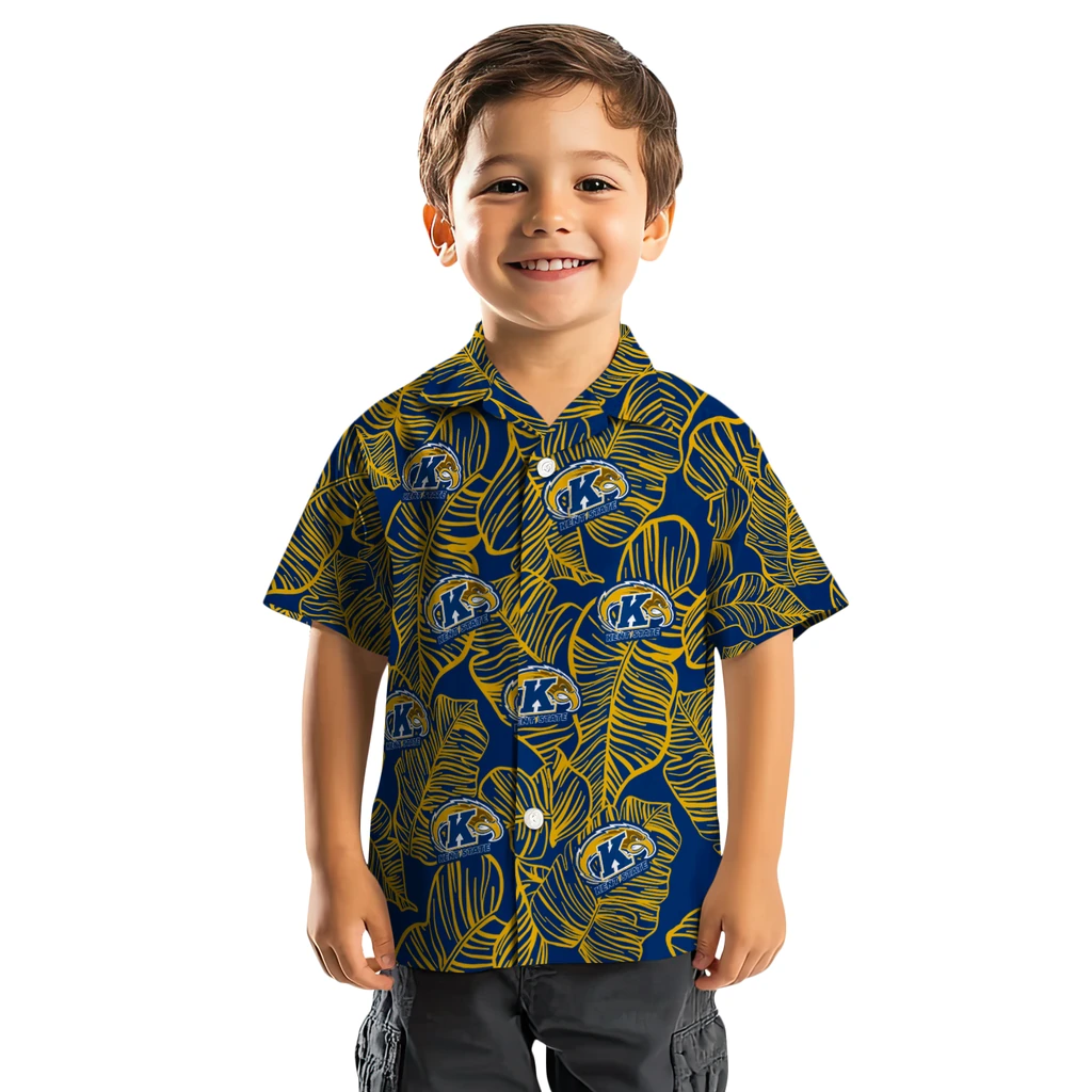 Kent State Golden Flashes Hawaiian Shirt - Leaf Outline kent state golden flashes leaf outline navy blue hawaiian shirts top rated
