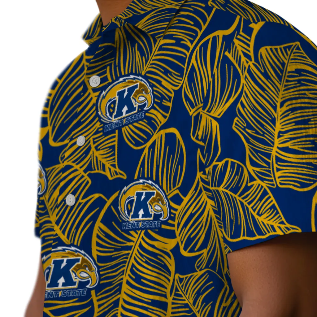 Kent State Golden Flashes Hawaiian Shirt - Leaf Outline kent state golden flashes leaf outline navy blue hawaiian shirts trendy