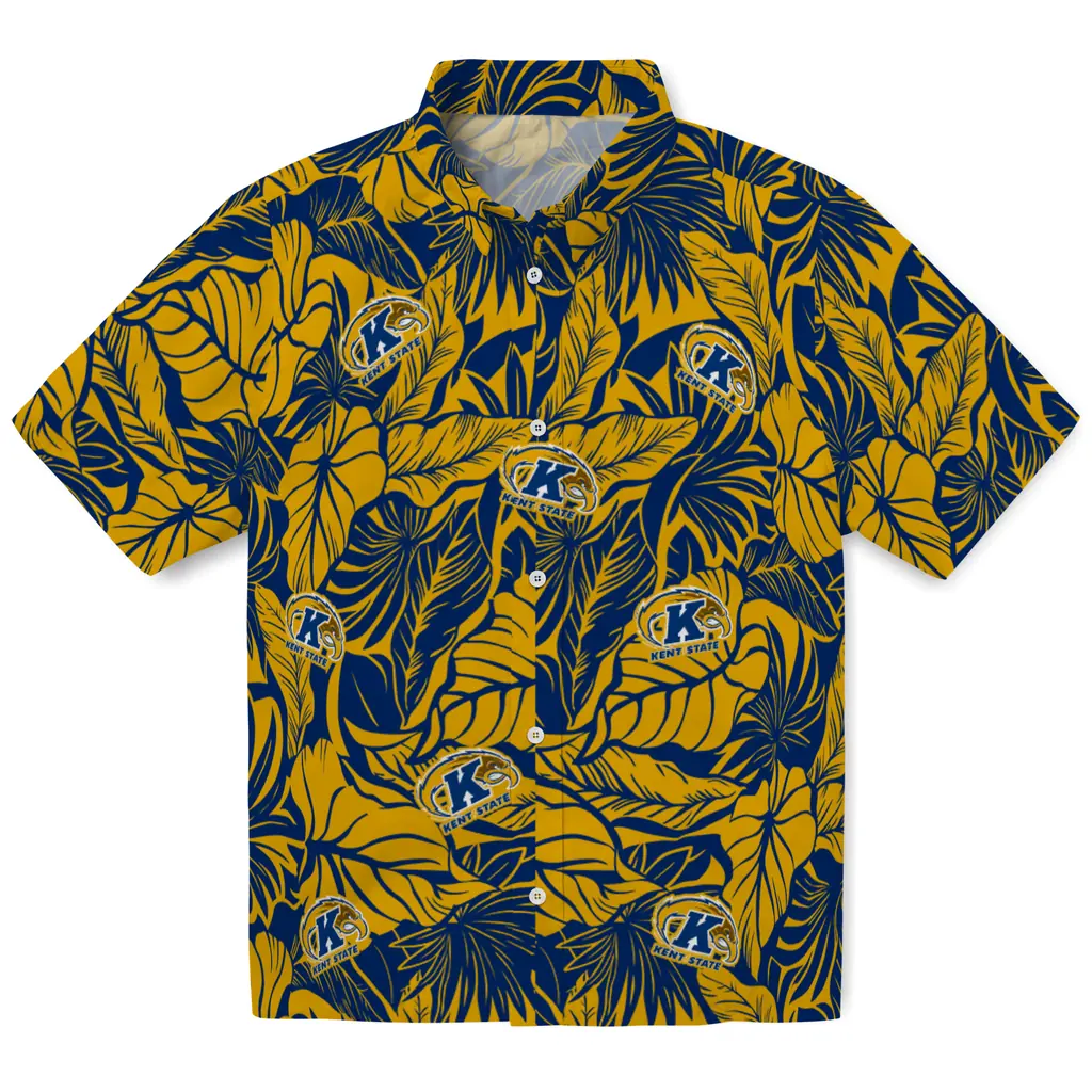 Kent State Golden Flashes Hawaiian Shirt - Monstera Layer kent state golden flashes monstera layer navy blue hawaiian shirts best selling