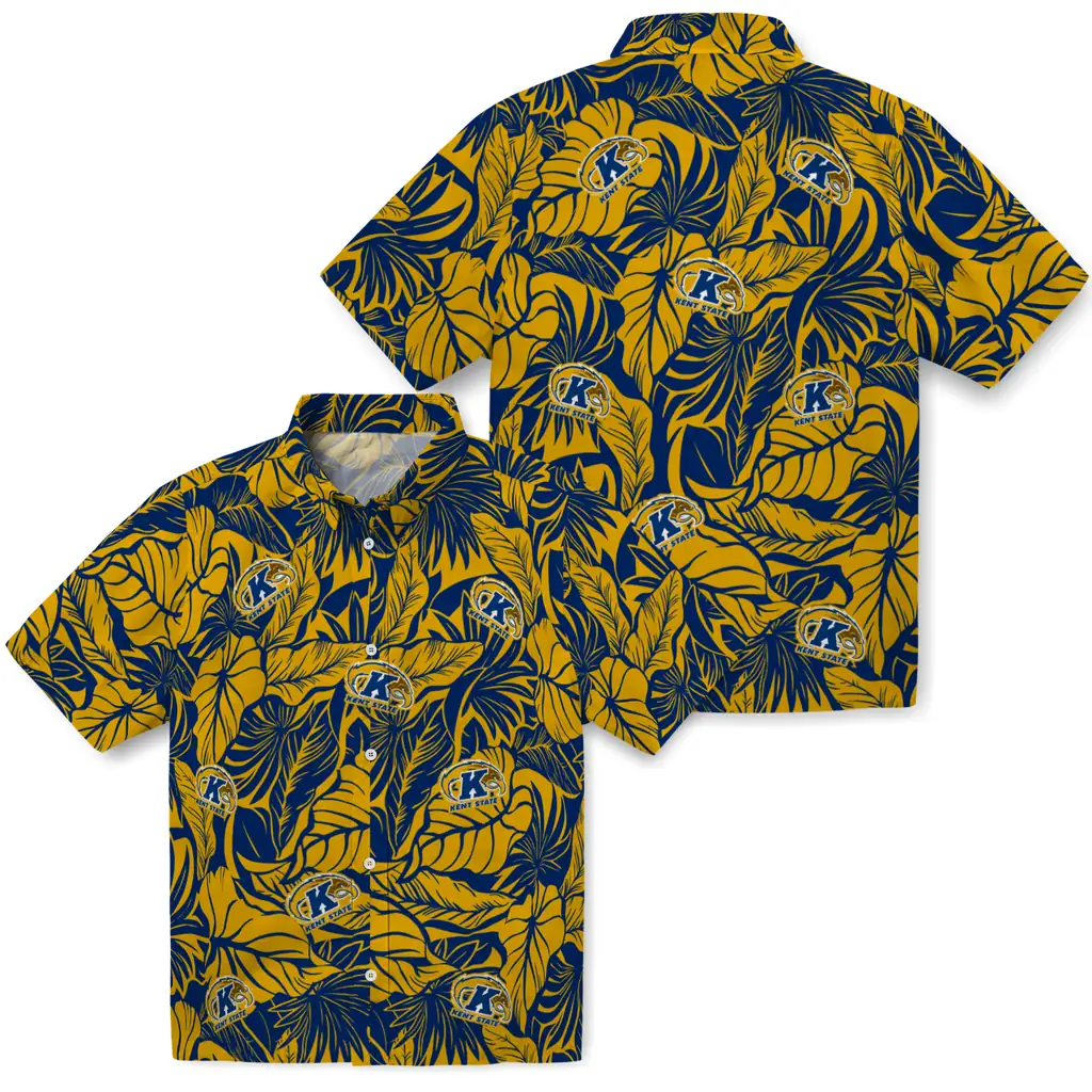 Kent State Golden Flashes Hawaiian Shirt - Monstera Layer kent state golden flashes monstera layer navy blue hawaiian shirts high quality
