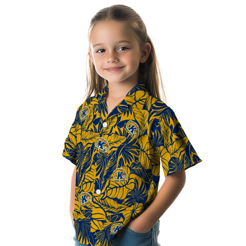 Kent State Golden Flashes Hawaiian Shirt - Monstera Layer kent state golden flashes monstera layer navy blue hawaiian shirts premium grade