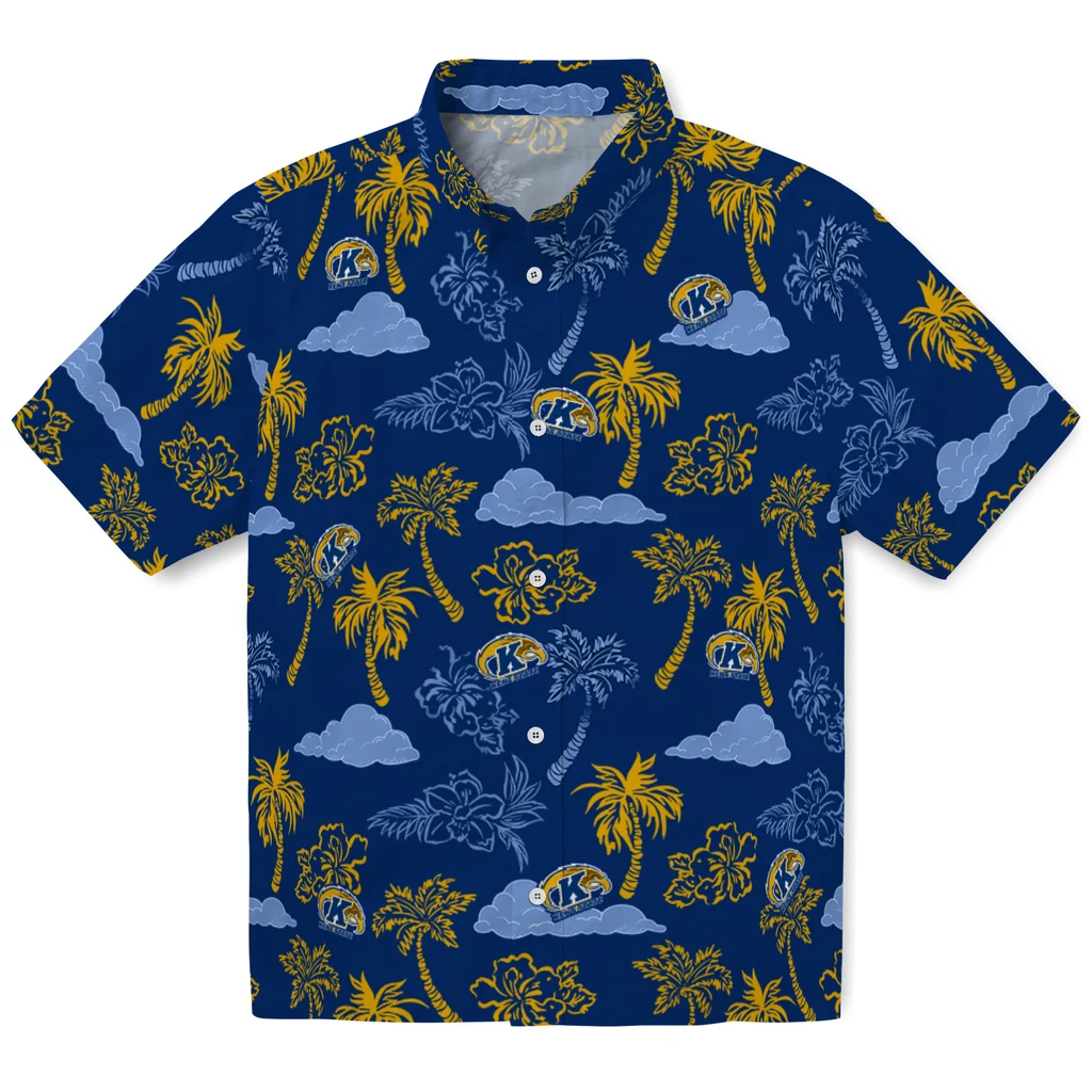 Kent State Golden Flashes Hawaiian Shirt - Palm And Clouds kent state golden flashes palm and clouds navy blue hawaiian shirts best selling