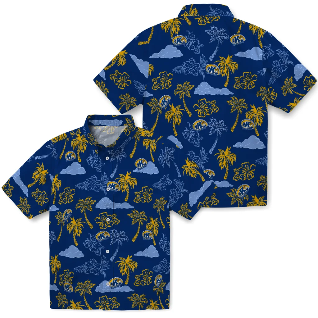 Kent State Golden Flashes Hawaiian Shirt - Palm And Clouds kent state golden flashes palm and clouds navy blue hawaiian shirts high quality